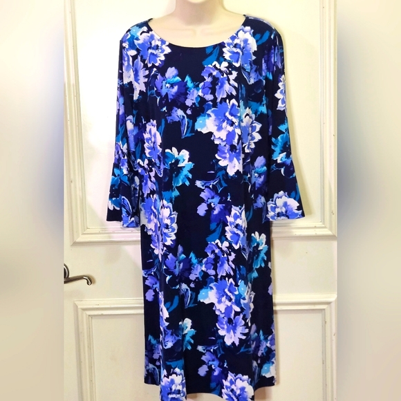 ROZ & Ali Navy Blue Multi-Color Floral Midi Dress, X-Large - Picture 2 of 16